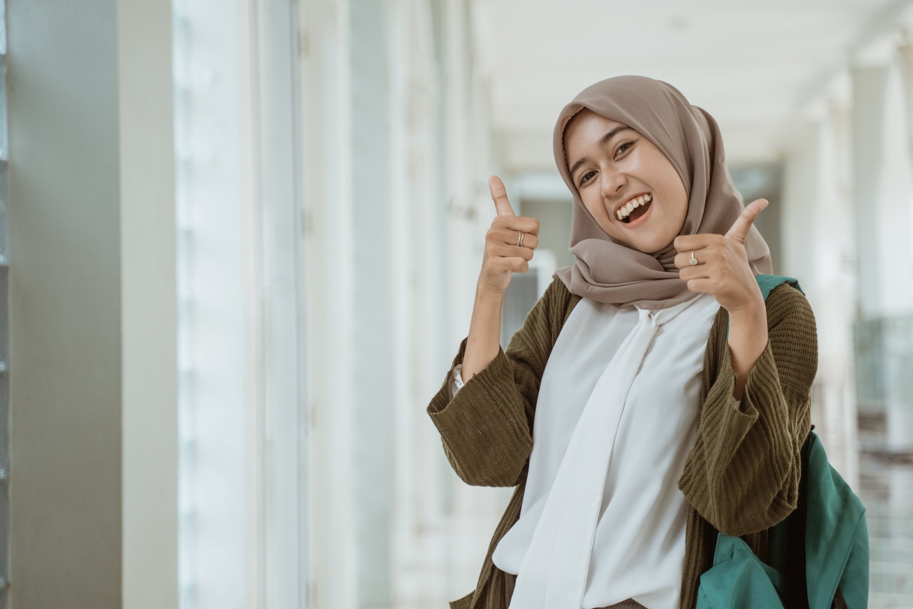 Portrait Happy Muslim Female Student Looking at the Camera